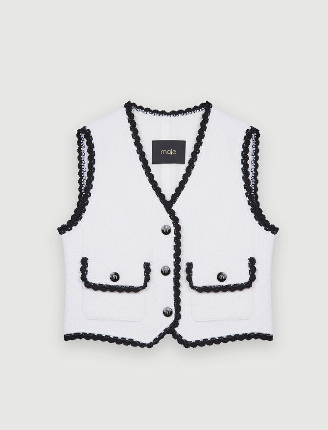 Chaleco de tweed en contraste