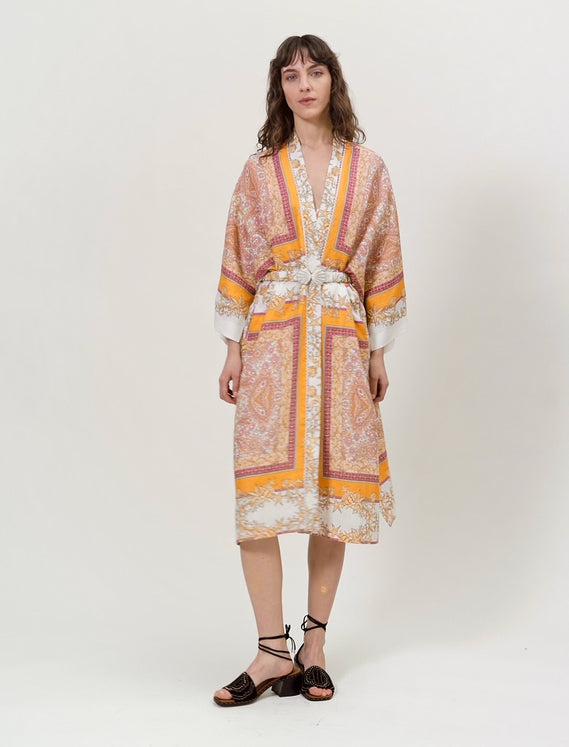Kimono de lino con estampado pañuelo