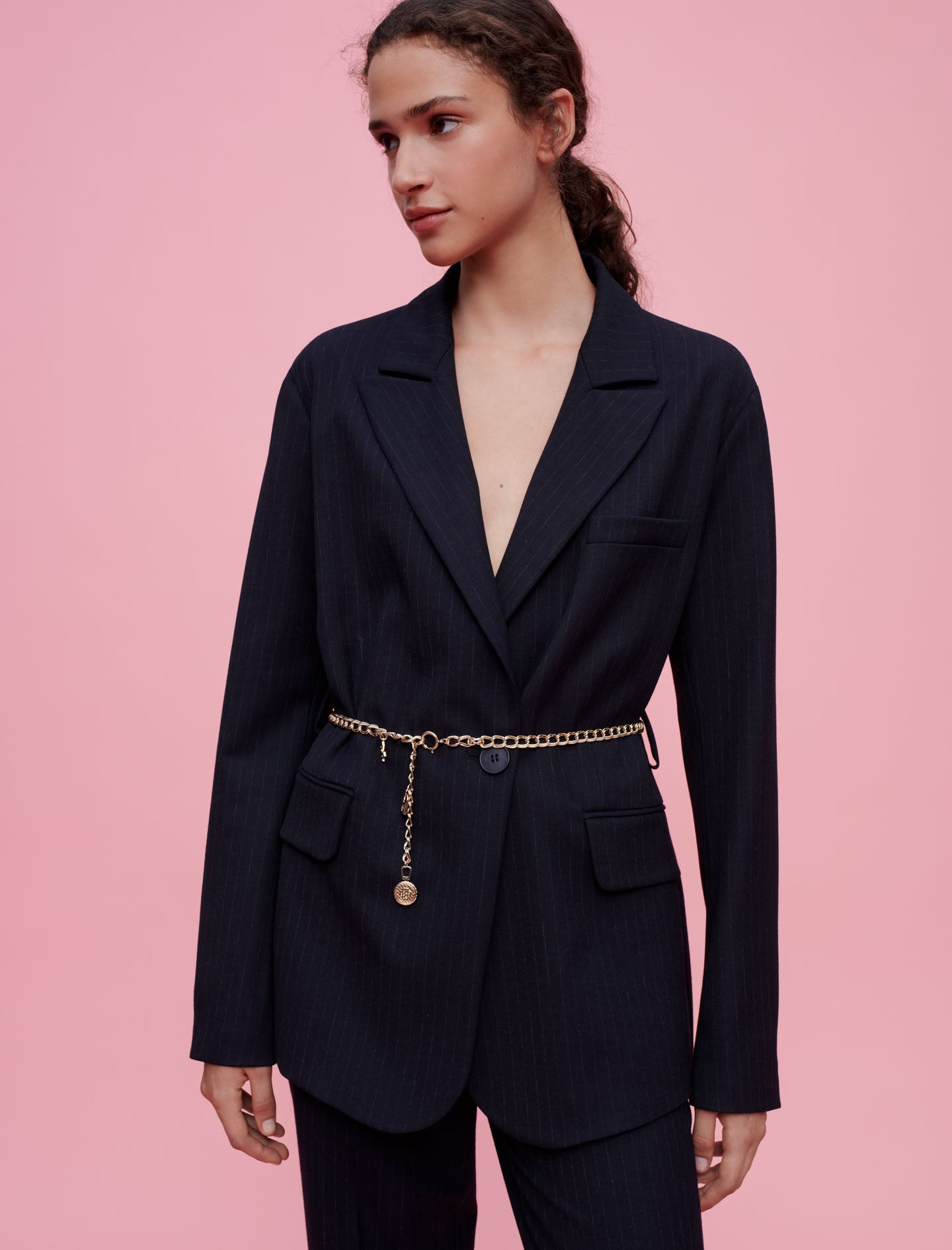Chaqueta de traje de rayas estilo tenis