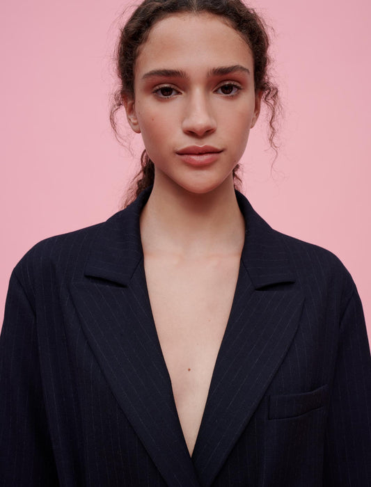 Chaqueta de traje de rayas estilo tenis